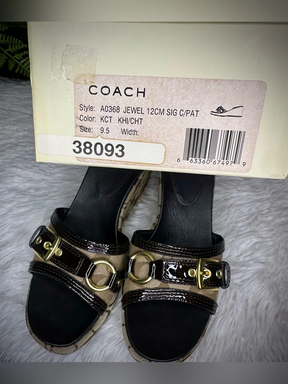 Coach Y2K Jewel Brown Brass Signature Buckle Wedge Sandal Slides Size 9.5 womens